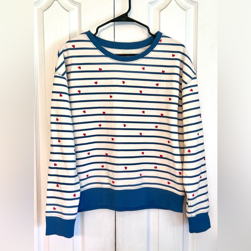 Pact Organic Cotton Scattered Hearts Slouchy Striped Sweatshirt S